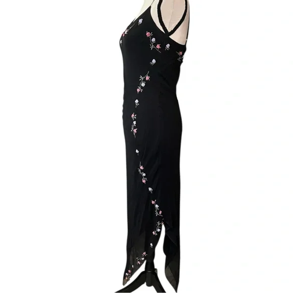 Vintage Betsey Johnson New York Silk Sheer Mesh Embroidered 3D Floral Slip  Dress